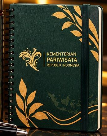 Notebook spiral hard cover hijau tua beraksen emas, isi Paket Eksklusif